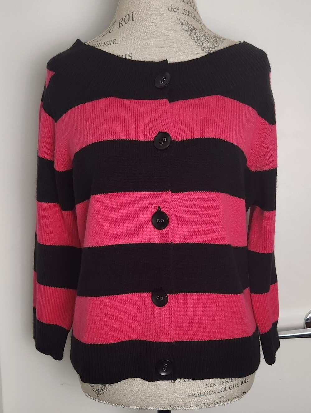 Pink & Black Stripe Knit Cardigan